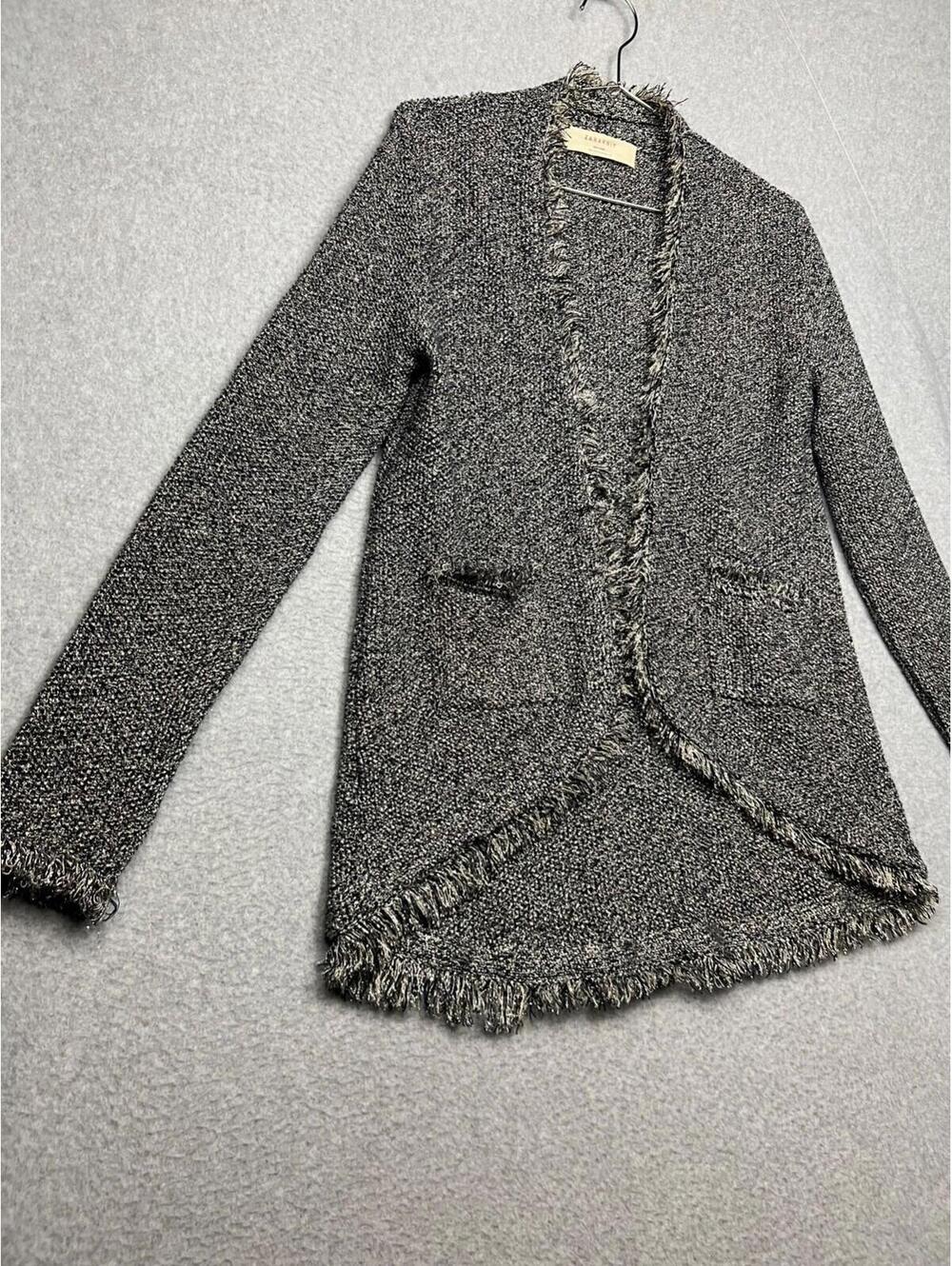 Zara Knit Womens Metallic Distressed Open Front Cardigan Sweater M Chic - Picture 2 of 10